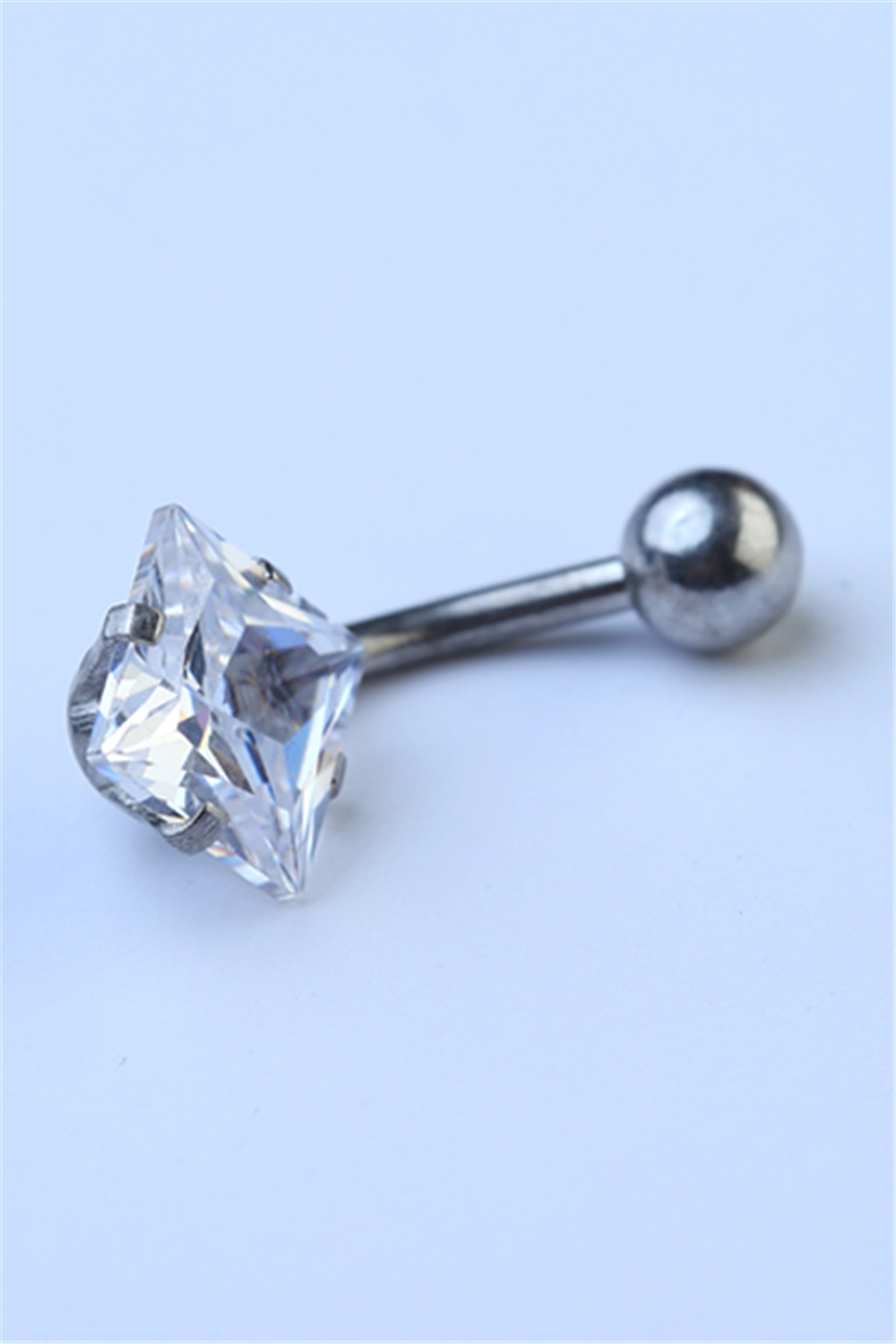 Toplu Beyaz Kare Taş Göbek Silver Piercing