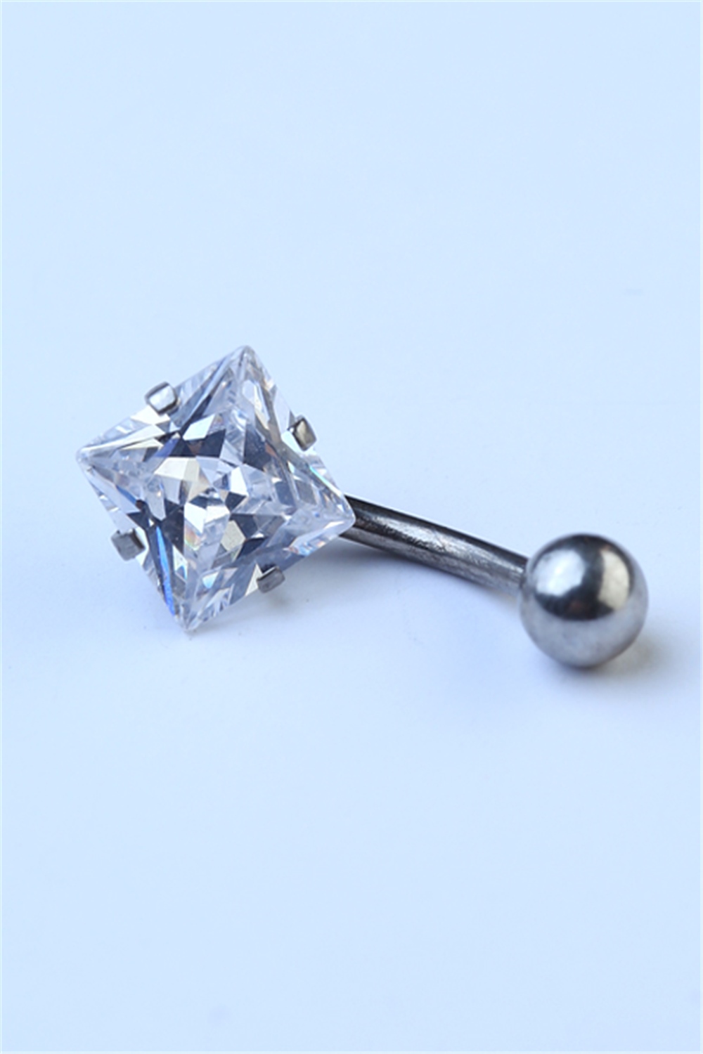 Toplu Beyaz Kare Taş Göbek Silver Piercing