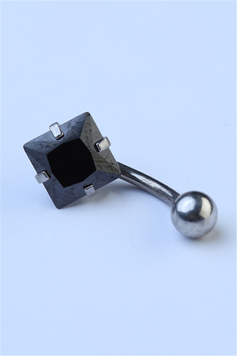 Toplu Siyah Kare Taş Göbek Silver Piercing