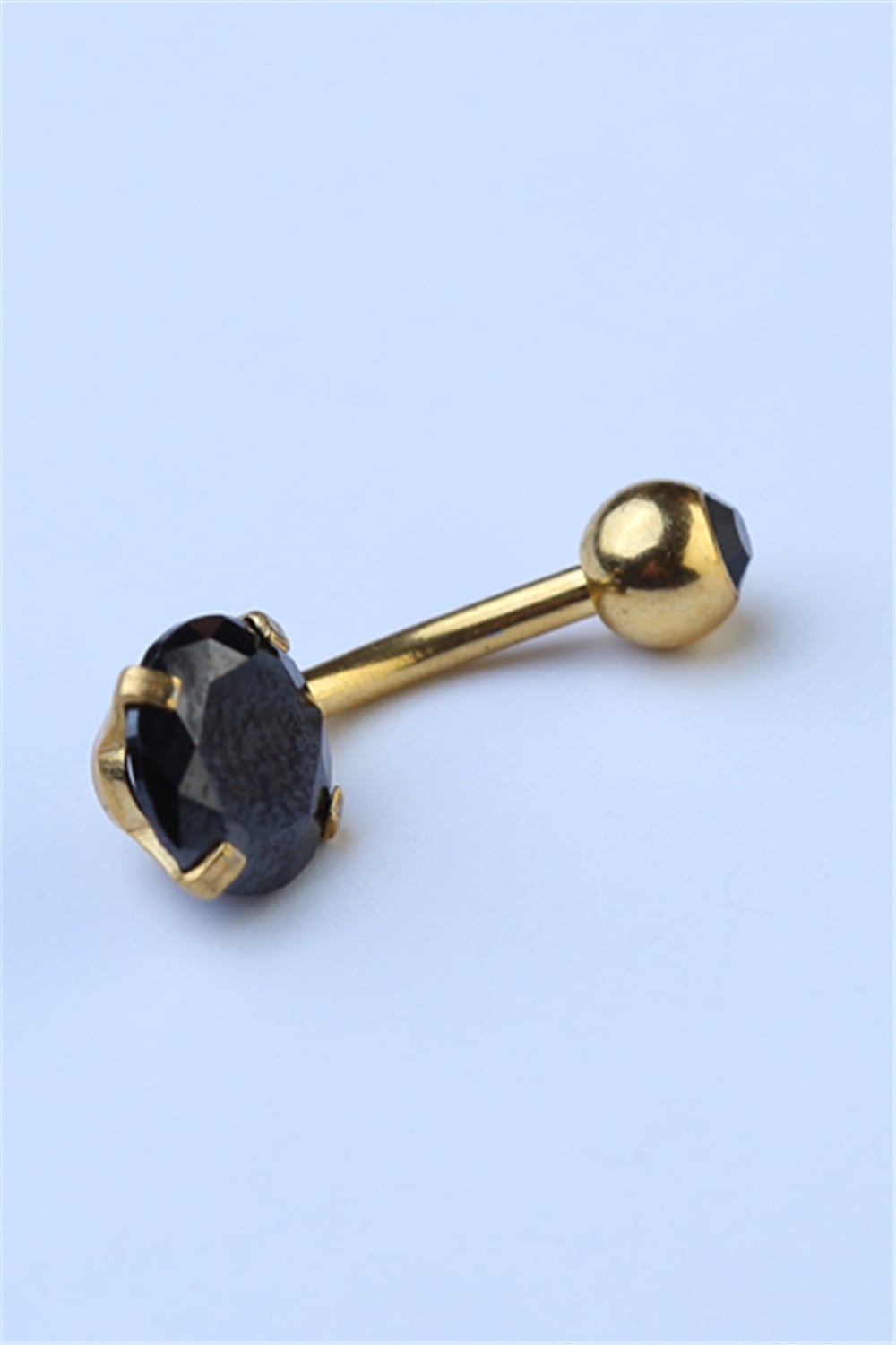 Topu Taşlı Siyah Taş Göbek Gold Piercing