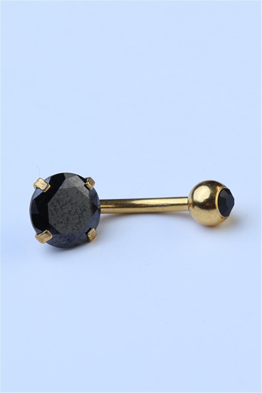 Topu Taşlı Siyah Taş Göbek Gold Piercing