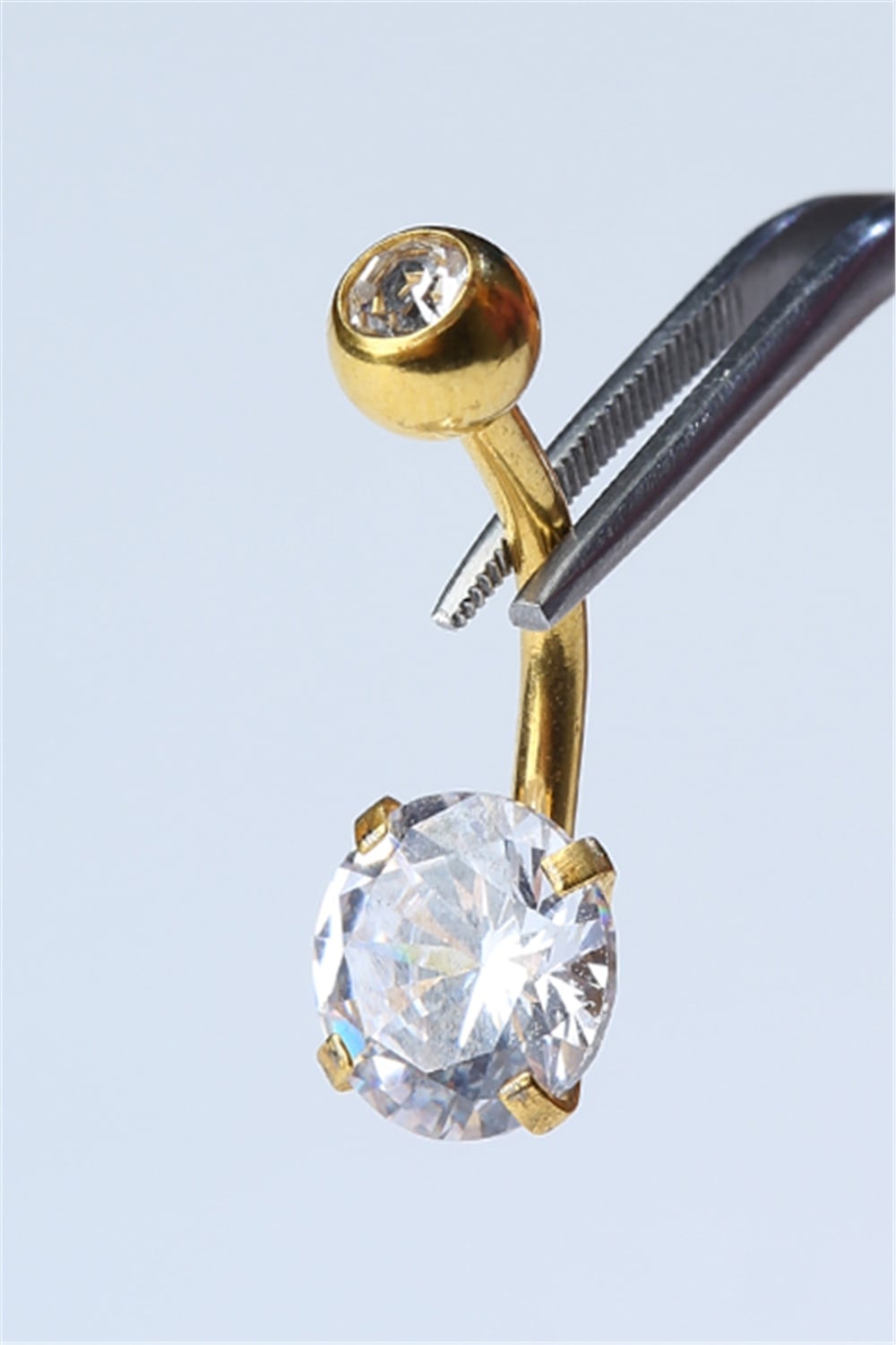 Topu Taşlı Tek Taş Göbek Gold Piercing