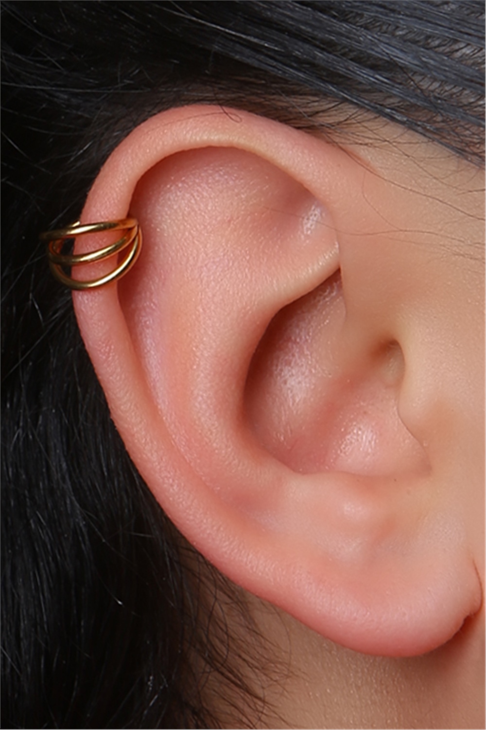 Üç Sıra Gizli Kilit Halka Gold Piercing