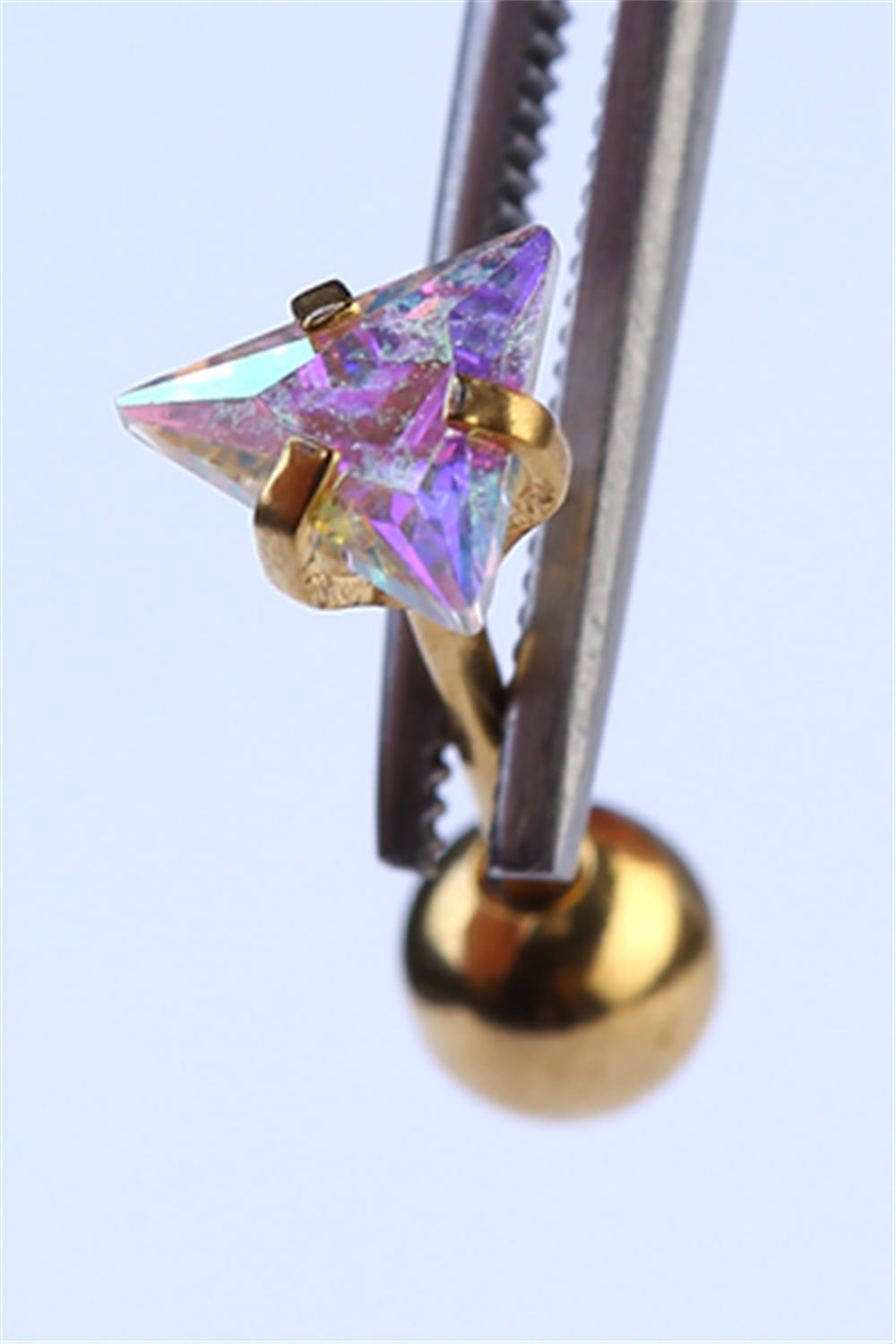 Üçgen Taş Hologram Gold Piercing