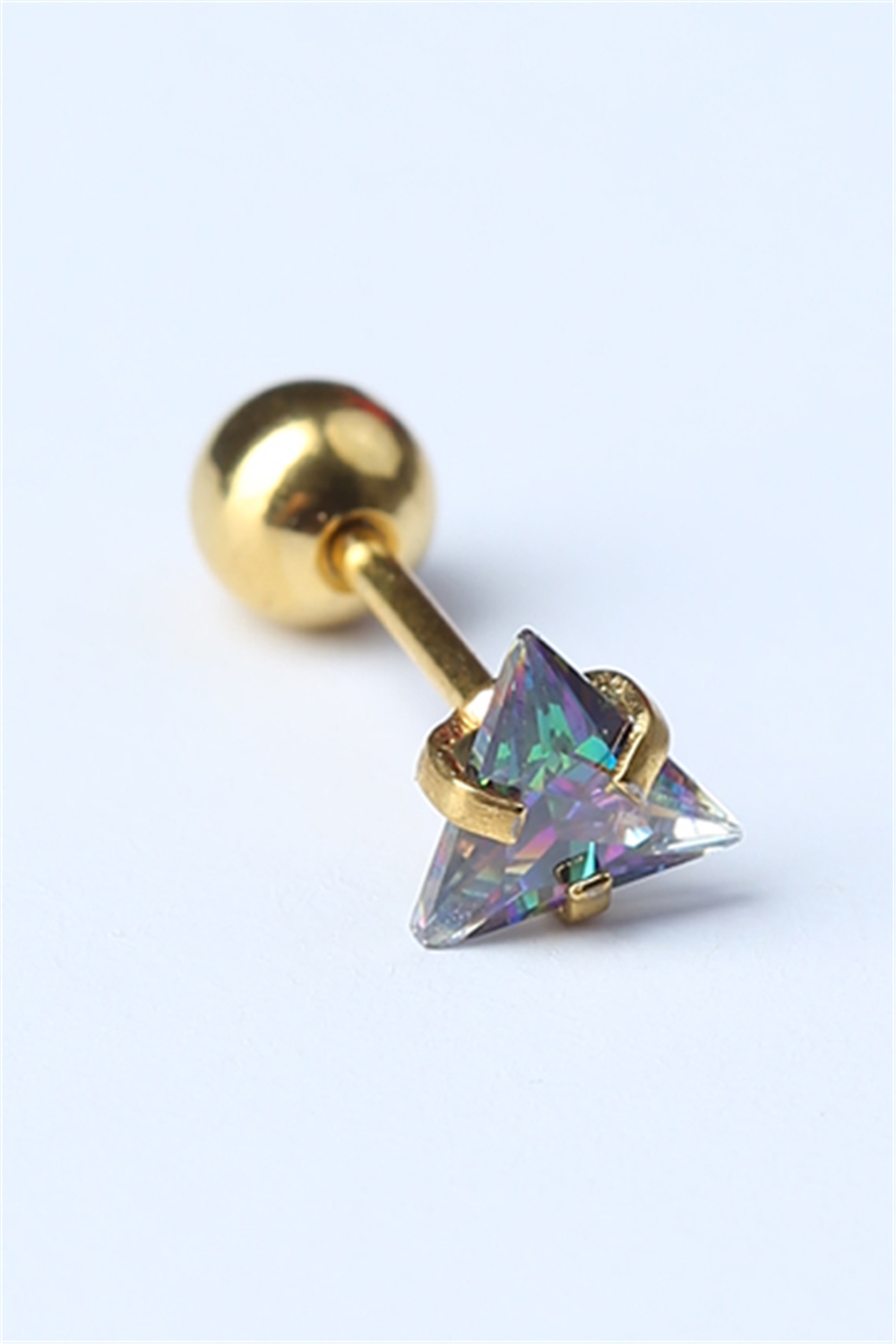 Üçgen Taş Koyu Hologram Gold Piercing