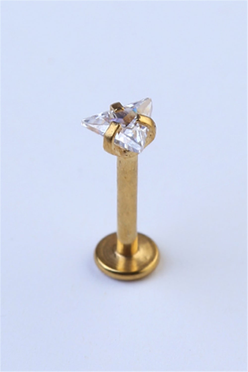Üçgen Taş Labret Orta Boy Gold Piercing