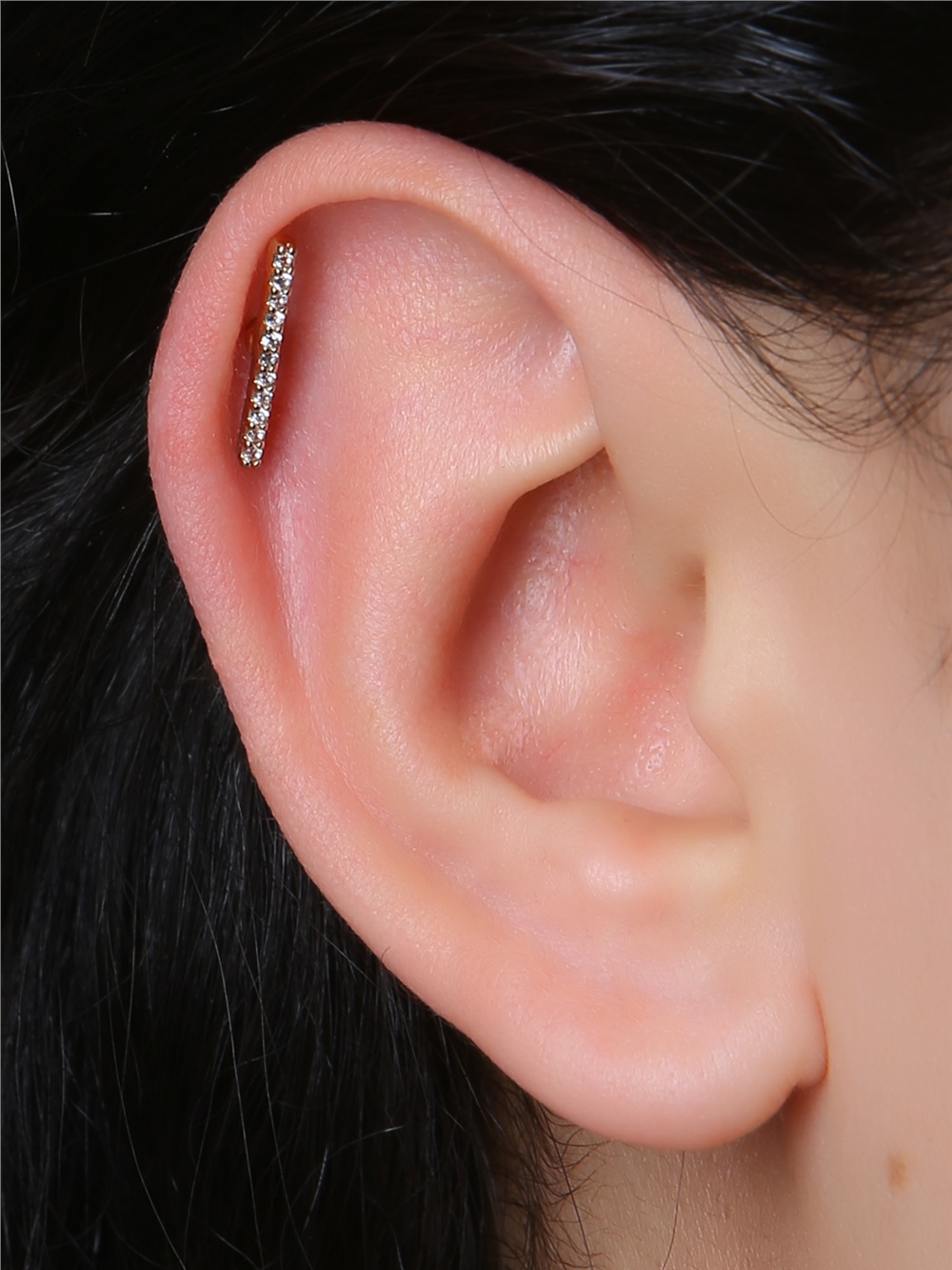 Uzun Tek Sıra Taş Gold Piercing 