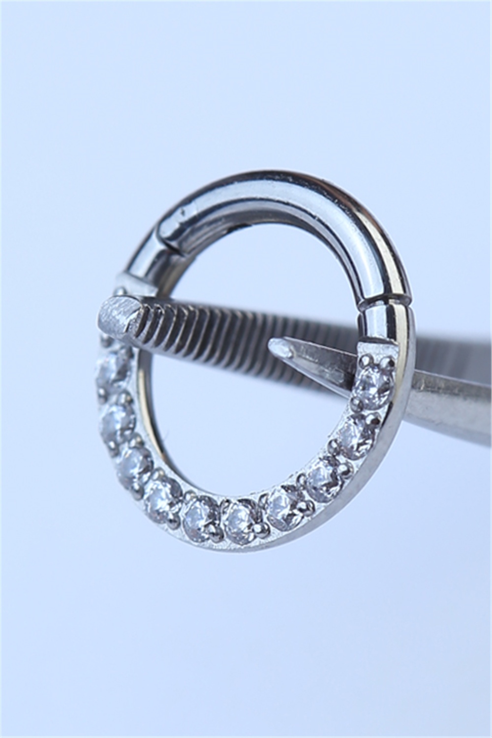 Yanı Taşlı Gizli Kilit HalkaMini Boy Silver Piercing
