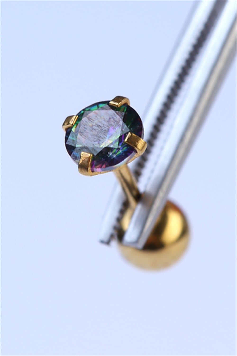 Yuvarlak Taş Koyu Hologram Orta Boy Gold Piercing