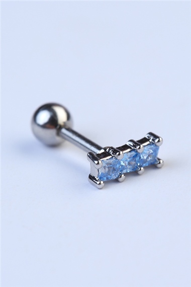 3 Kare Baget Mavi Taş Silver Piercing