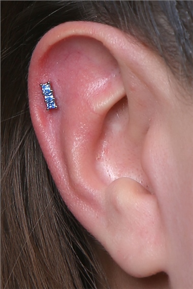 3 Kare Baget Mavi Taş Silver Piercing