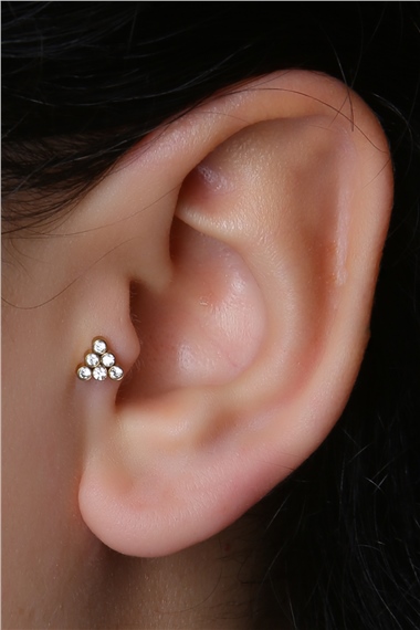Altı Taşlı Piramit Gold Piercing