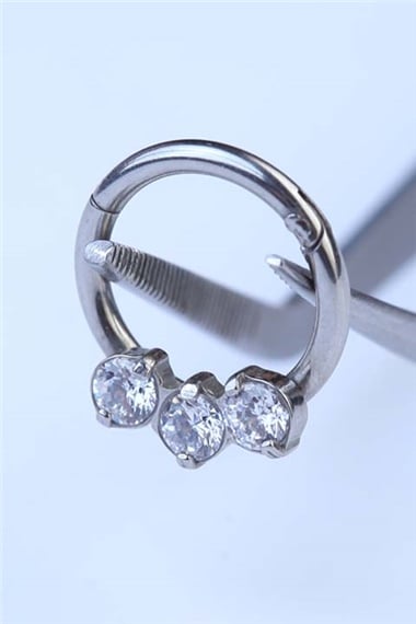 Badem Taş Gizli Kilit Halka Silver Piercing