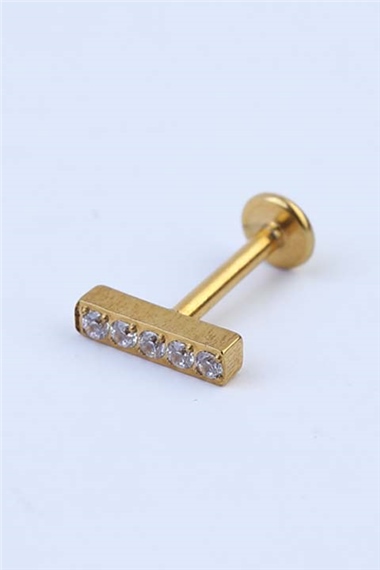 Beş Taş Baget Labret Gold Piercing