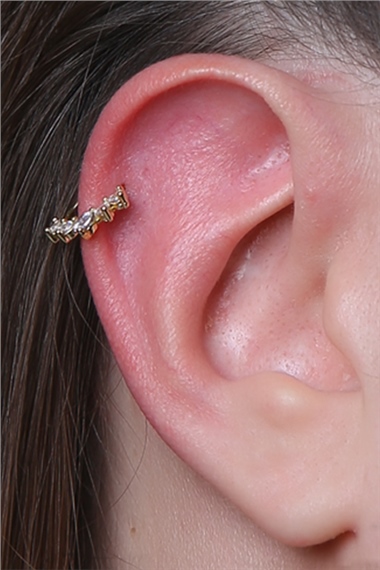 Beş Taş Sıkıştırmalı Halka Gold Piercing