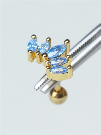 Beşli Markiz Mavi Taş Gold Piercing