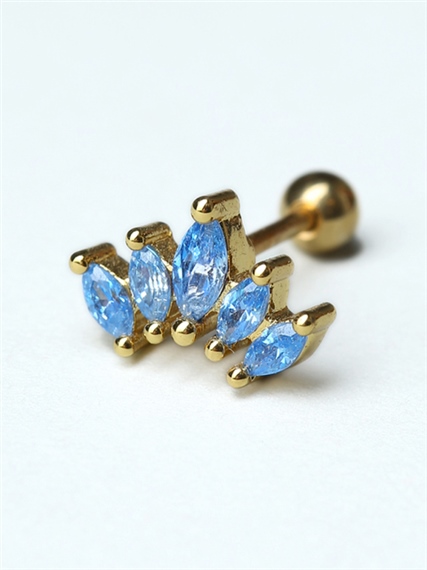 Beşli Markiz Mavi Taş Gold Piercing