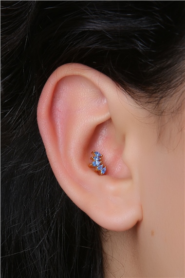 Beşli Markiz Mavi Taş Gold Piercing