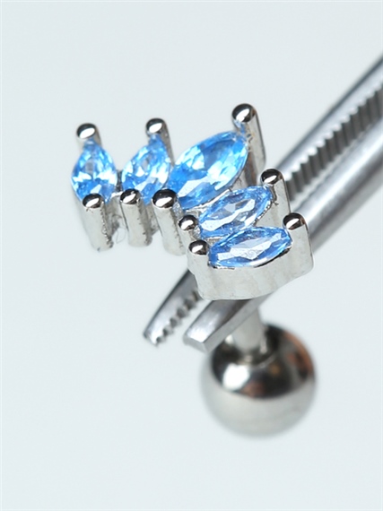 Beşli Markiz Mavi Taş Silver Piercing
