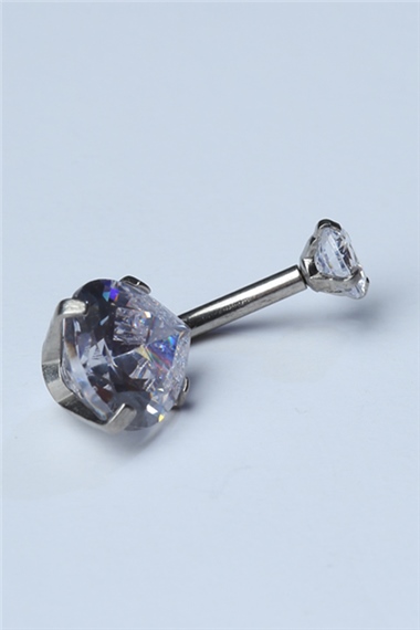 Beyaz Damla Taş Büyük Boy Göbek Silver Piercing