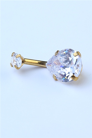Beyaz Damla Taş Orta Boy Göbek Gold Piercing