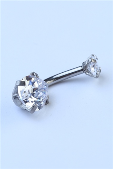 Beyaz Damla Taş Orta Boy Göbek Silver Piercing