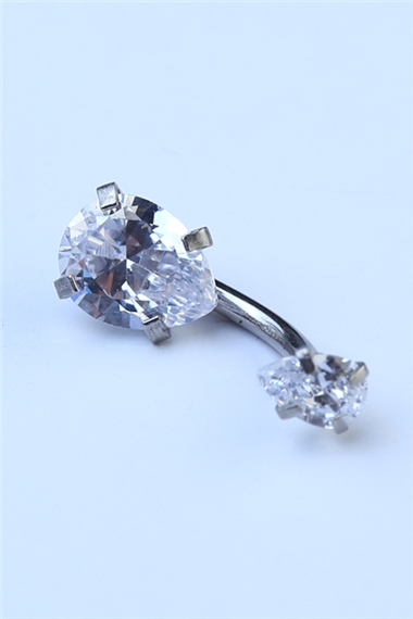 Beyaz Damla Taş Orta Boy Göbek Silver Piercing
