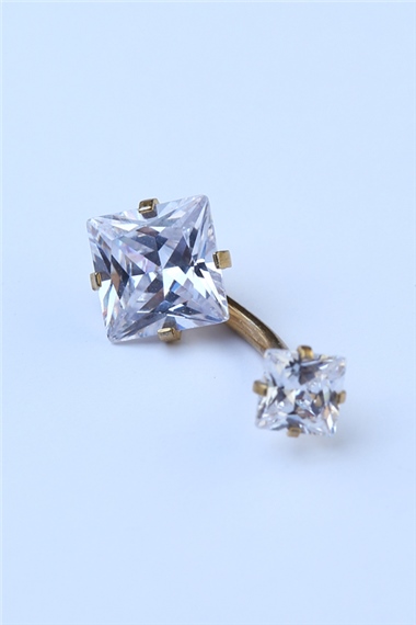 Beyaz Kare Taş Göbek Gold Piercing