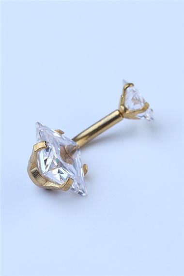 Beyaz Kare Taş Göbek Gold Piercing