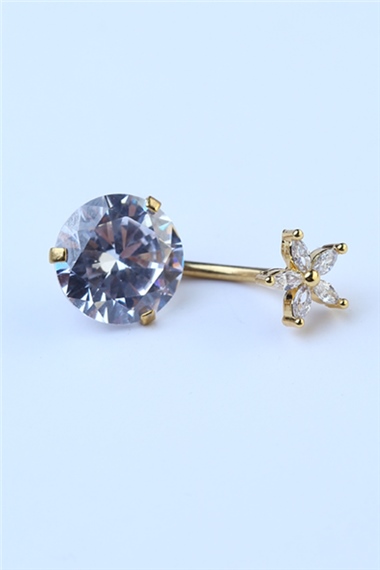 Çiçekli Beyaz Taş Göbek Gold Piercing