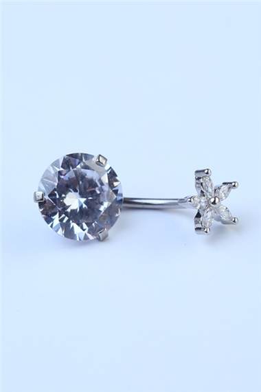 Çiçekli Beyaz Taş Göbek Silver Piercing