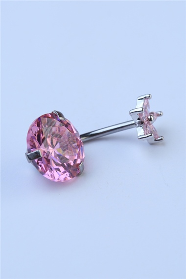 Çiçekli Pembe Taş Göbek Silver Piercing