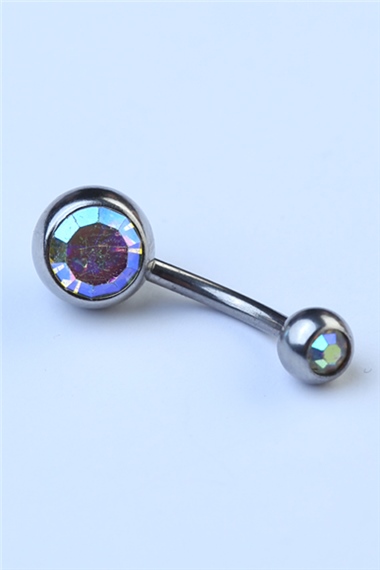 Düz Hologram Taşlı Göbek Silver Piercing
