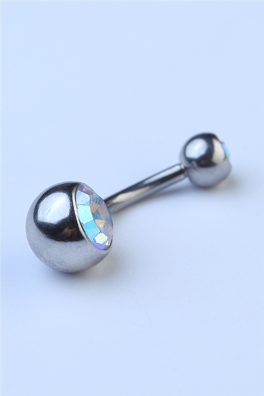 Düz Hologram Taşlı Göbek Silver Piercing