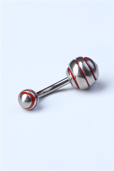 Düz Kırmızı Çizgili Göbek Silver Piercing