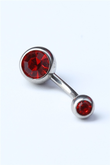 Düz Kırmızı Taşlı Göbek Silver Piercing