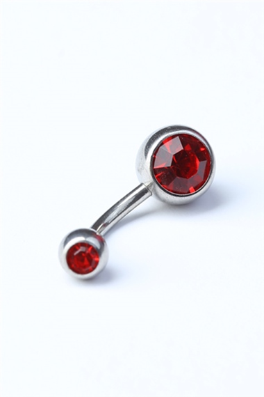 Düz Kırmızı Taşlı Göbek Silver Piercing