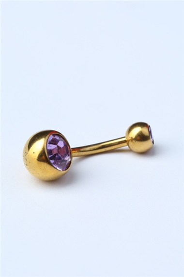 Düz Lila Taş Göbek Gold Piercing