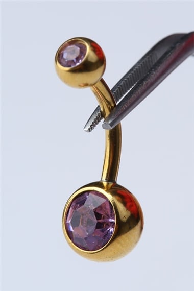 Düz Lila Taş Göbek Gold Piercing