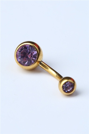 Düz Lila Taş Göbek Gold Piercing