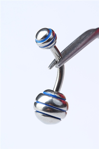 Düz Mavi Çizgili Göbek Silver Piercing