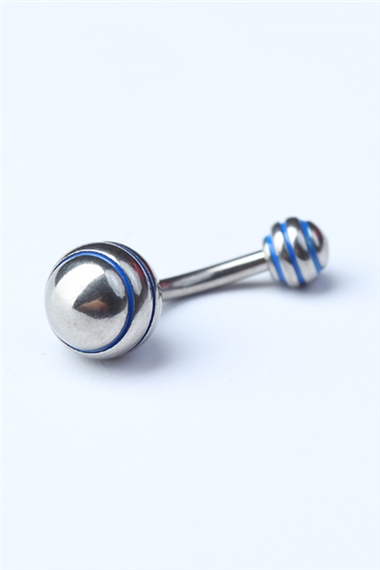 Düz Mavi Çizgili Göbek Silver Piercing