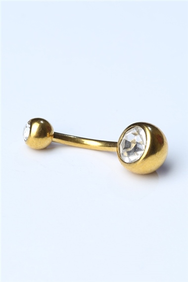 Düz Taşlı Göbek Gold Piercing