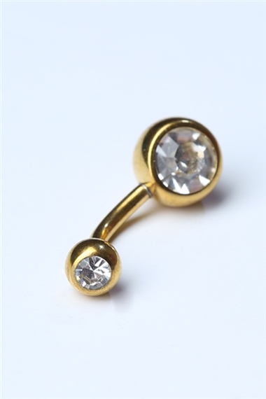 Düz Taşlı Göbek Gold Piercing