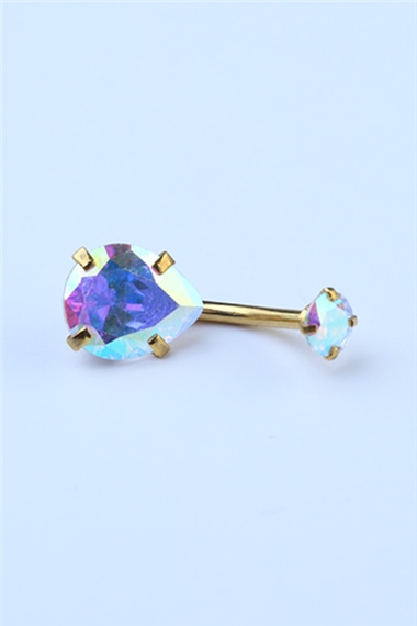Hologram Damla Taş Büyük Boy Göbek Gold Piercing 
