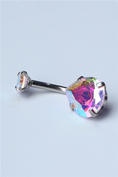 Hologram Damla Taş Büyük Boy Göbek Silver Piercing