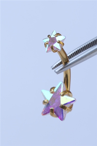 Hologram Taşlı Yıldız Göbek Gold Piercing