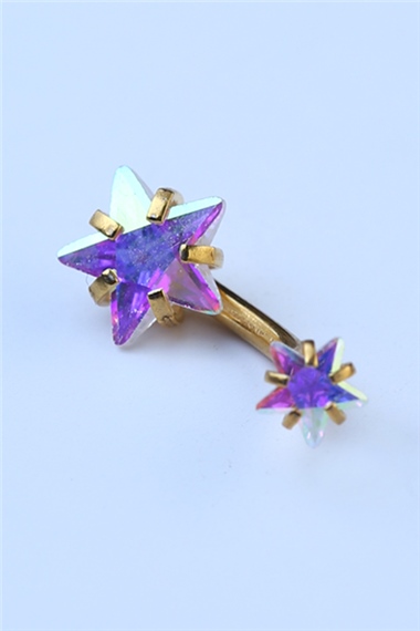 Hologram Taşlı Yıldız Göbek Gold Piercing