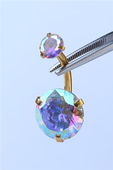 Hologram Tek Taş Büyük Boy Göbek Gold Piercing 