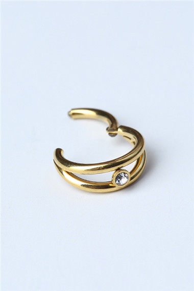 İki Sıra Taşlı Gizli Kilit Halka Gold Piercing